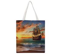 STVNKML Pirate Ship in The Sunset Canvas Tote Bag for Women Cute Stylish Shoulder Bag Reusable Shopping Bags for Daily