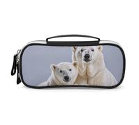 STVNKML Polar Bear And Cub Pencil Case - PU Leather Pencil Bag Multifunctional Zipper Pouch Bags Small Makeup & Stationery Organizer for Office, Travel, Men & Women (8.3x4.3x1.8in