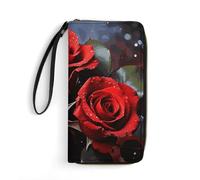 STVNKML Pomeranian And Flowers Womens Wallet Leather Coin Purse Clutch Wristlet Travel Long Wallets Card Organizer, Romantic Red Roses, 19.7x10.5cm