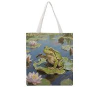 STVNKML Pond Frog Canvas Tote Bag for Women Cute Stylish Shoulder Bag Reusable Shopping Bags for Daily