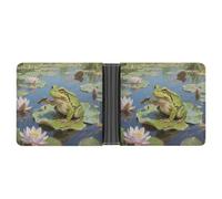 STVNKML Pond Frog Leather Bifold Wallet with 2 Hidden Pockets 6 Card Slots Slim Wallets for Cash, Cards, And ID