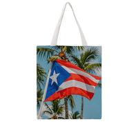 STVNKML Puerto Rico Flags Frog Palm Trees Canvas Tote Bag for Women Cute Stylish Shoulder Bag Reusable Shopping Bags for Daily