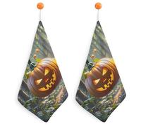STVNKML Pumpkin Lantern in The Woods Hand Towels for Bathroom - 2PCS Kitchen Towels Super Absorbent & Fast Drying Dish Towels Microfiber Cleaning Rags with Hanging Loop - Kitchen Bathroom Essentials