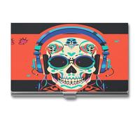 STVNKML Punk Rock Earphones Skull Aluminum Alloy Business Card Holder Case Name Card Holder Slim Wallet Business Card Holder Credit Card Holder for Women Men, style, One Size