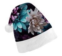 STVNKML Purple And Teal Flowers Santa Hat for Adults Christmas Hat Xmas Santa Hats Cap for Costumes Holiday Party Supplies
