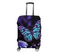 STVNKML Purple Butterfly And Flowers Suitcase Covers for Luggage - Elastic Luggage Cover Protector, Double-sided Washable Suitcases Sleeve for 19-32 Inch Luggage, white, XL, Purple Butterfly and