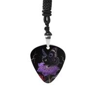 STVNKML Purple Butterfly Guitar Pick Holder Necklace Stainless Steel Music Pendant with Adjustable 60cm Cord Functional Jewelry for Guitarists & Music Lovers, Unisex Hip Hop Punk Accessory