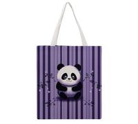 STVNKML Purple Striped Panda Canvas Tote Bag for Women Cute Stylish Shoulder Bag Reusable Shopping Bags for Daily