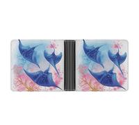 STVNKML Quiet Cartoon Crocodile Leather Bifold Wallet with 2 Hidden Pockets 6 Card Slots Slim Wallets for Cash, Cards, And ID, Sea Animals Stingrays, One Size, Modern