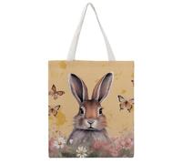 STVNKML Rabbit And Butterfly Canvas Tote Bag for Women Cute Stylish Shoulder Bag Reusable Shopping Bags for Daily