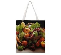 STVNKML Rainbow Circle Shamrock Canvas Tote Bag for Women - Cute Stylish Shoulder Bag, Reusable Shopping Bags for Daily, Colorful Various Vegetables and Fruit, 38x41cm