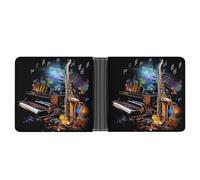 STVNKML Rainbow Musical Note Melody Leather Bifold Wallet with 2 Hidden Pockets 6 Card Slots Slim Wallets for Cash, Cards, And ID, Saxophone And Piano, One Size, Modern