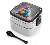 STVNKML Rainbow Rabbit Bento Box with Spoon & Handle - 2 Compartment Leak-Proof Stackable Lunch Box for Adults, BPA-Free Reusable Food Containers for Work, Travel, Picnic