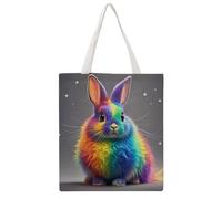 STVNKML Rainbow Rabbit Canvas Tote Bag for Women Cute Stylish Shoulder Bag Reusable Shopping Bags for Daily