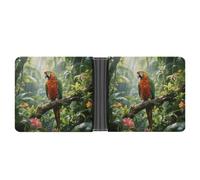 STVNKML Rainforest Parrot Leather Bifold Wallet with 2 Hidden Pockets 6 Card Slots Slim Wallets for Cash, Cards, And ID, Rainforest Parrot, One Size, Modern