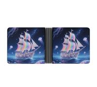 STVNKML Rainforest Parrot Leather Bifold Wallet with 2 Hidden Pockets 6 Card Slots Slim Wallets for Cash, Cards, And ID, Shell Sailing in Star Ocean, One Size, Modern