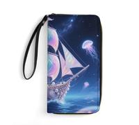 STVNKML Rainforest Parrot Womens Wallet Leather Coin Purse Clutch Wristlet Travel Long Wallets Card Organizer, Shell Sailing in Star Ocean, 19.7x10.5cm, Modern