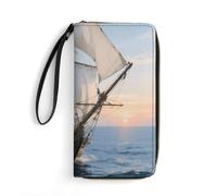 STVNKML Rainforest Parrot Womens Wallet Leather Coin Purse Clutch Wristlet Travel Long Wallets Card Organizer, Sailing Ship, 19.7x10.5cm, Modern