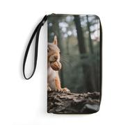 STVNKML Rainforest Parrot Womens Wallet Leather Coin Purse Clutch Wristlet Travel Long Wallets Card Organizer, Squirrel, 19.7x10.5cm, Modern