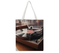 STVNKML Record Player Canvas Tote Bag for Women Cute Stylish Shoulder Bag Reusable Shopping Bags for Daily