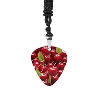 STVNKML Red Cherries Guitar Pick Holder Necklace Stainless Steel Music Pendant with Adjustable 60cm Cord Functional Jewelry for Guitarists & Music Lovers, Unisex Hip Hop Punk Accessory