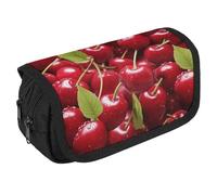 STVNKML Red Cherries Pencil Case Organizer - Large Capacity 3 Compartment Pencil Pouch for Adults, Portable Makeup Bag & Aesthetic Stationery Bag with Zipper (8.7x4.3) Unisex Gift