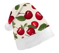 STVNKML Red Cherry Pattern Santa Hat for Adults Christmas Hat Xmas Santa Hats Cap for Costumes Holiday Party Supplies