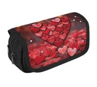 STVNKML Red Hearts Love Pencil Case Organizer - Large Capacity 3 Compartment Pencil Pouch for Adults, Portable Makeup Bag & Aesthetic Stationery Bag with Zipper (8.7x4.3) Unisex Gift