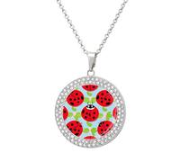 STVNKML Red Ladybug Pattern Necklace for Women Circle Pendant Jewelry Necklaces Fashion Diamond Disc Charm Choker Necklace for Anniversary, Valentines Day, Christmas Gift for Mom Wife, One Size, Zinc