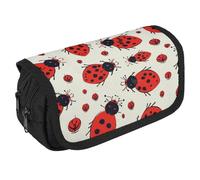 STVNKML Red Ladybug Pencil Case Organizer - Large Capacity 3 Compartment Pencil Pouch for Adults, Portable Makeup Bag & Aesthetic Stationery Bag with Zipper (8.7x4.3) Unisex Gift