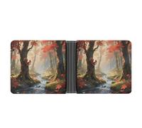STVNKML Red - Leaf Forest Creek Leather Bifold Wallet with 2 Hidden Pockets 6 Card Slots Slim Wallets for Cash, Cards, And ID
