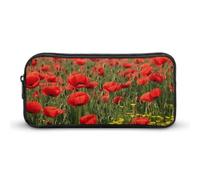STVNKML Red Poppy Field Farm Meadow Landscape Pencil Case - Large Aesthetic Makeup Bag Multi-Purpose Pencil Pouch Cute Cosmetic Bag with Zipper Closure for Office, Home, Study & Travel