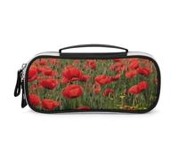 STVNKML Red Poppy Field Farm Meadow Landscape Pencil Case - PU Leather Pencil Bag Multifunctional Zipper Pouch Bags Small Makeup & Stationery Organizer for Office, Travel, Men & Women (8.3x4.3x1.8in