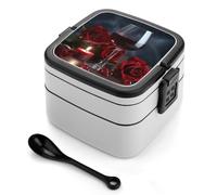 STVNKML Red Wine Rose And Candle Bento Box with Spoon & Handle - 2 Compartment Leak-Proof Stackable Lunch Box for Adults, BPA-Free Reusable Food Containers for Work, Travel, Picnic
