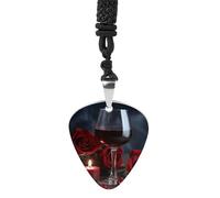STVNKML Red Wine Rose And Candle Guitar Pick Holder Necklace Stainless Steel Music Pendant with Adjustable 60cm Cord Functional Jewelry for Guitarists & Music Lovers, Unisex Hip Hop Punk Accessory
