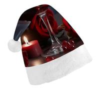 STVNKML Red Wine Rose And Candle Santa Hat for Adults Christmas Hat Xmas Santa Hats Cap for Costumes Holiday Party Supplies