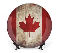 STVNKML Retro Canada Flag Ceramic Decorative Plate 7inch Bone China Decorative Plates Dishes with Display Stand Personalized Bone China Decorative Plate with Memorial Gifts for Home Decor