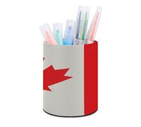 STVNKML Retro Canada Flag Pattern Pen Holder, Pencil Holder for Desk, PU Leather Desktop Pen Cup Storage, Round Desk Pencil Pens Organizer, Makeup Brush Holder for Home Office