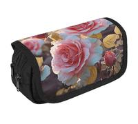 STVNKML Rose Flower Wildflowers Pencil Case Organizer - Large Capacity 3 Compartment Pencil Pouch for Adults, Portable Makeup Bag & Aesthetic Stationery Bag with Zipper (8.7x4.3) Unisex Gift