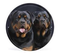 STVNKML Rottweiler Wallpaper Circular Iron Wall Art Decor with Vintage Pattern Print, Round Metal Hanging Picture Frame for Home, Bar, Cafe Retro Wall Decoration