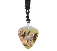 STVNKML Running Horses Guitar Pick Holder Necklace Stainless Steel Music Pendant with Adjustable 60cm Cord Functional Jewelry for Guitarists & Music Lovers, Unisex Hip Hop Punk Accessory