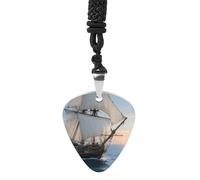 STVNKML Sailing Ship Guitar Pick Holder Necklace Stainless Steel Music Pendant with Adjustable 60cm Cord Functional Jewelry for Guitarists & Music Lovers, Unisex Hip Hop Punk Accessory