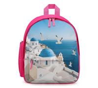 STVNKML Santorini Greek Island Backpack 12.6 Inch Casual Daypack with Multi-Pockets BookBag for Daily Essentials, Pink, One Size