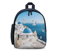STVNKML Santorini Greek Island Backpack 12.6 Inch Casual Daypack with Multi-Pockets BookBag for Daily Essentials, Blue, One Size