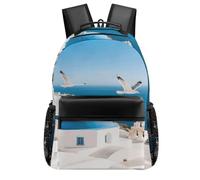 STVNKML Santorini Greek Island Backpack Laptop Backpacks for Men Travel Hiking Daypack Casual Back Pack 16.5in