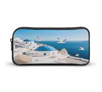 STVNKML Santorini Greek Island Pencil Case - Large Aesthetic Makeup Bag Multi-Purpose Pencil Pouch Cute Cosmetic Bag with Zipper Closure for Office, Home, Study & Travel