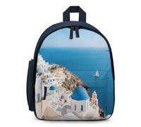 STVNKML Santorini Greek Island Sea View Backpack 12.6 Inch Casual Daypack with Multi-Pockets BookBag for Daily Essentials, Blue, One Size