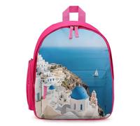 STVNKML Santorini Greek Island Sea View Backpack 12.6 Inch Casual Daypack with Multi-Pockets BookBag for Daily Essentials, Pink, One Size
