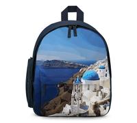 STVNKML Santorini Greek Island Sea View Backpack 12.6 Inch Casual Daypack with Multi-Pockets BookBag for Daily Essentials, Blue, One Size