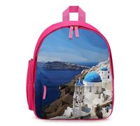 STVNKML Santorini Greek Island Sea View Backpack 12.6 Inch Casual Daypack with Multi-Pockets BookBag for Daily Essentials, Pink, One Size